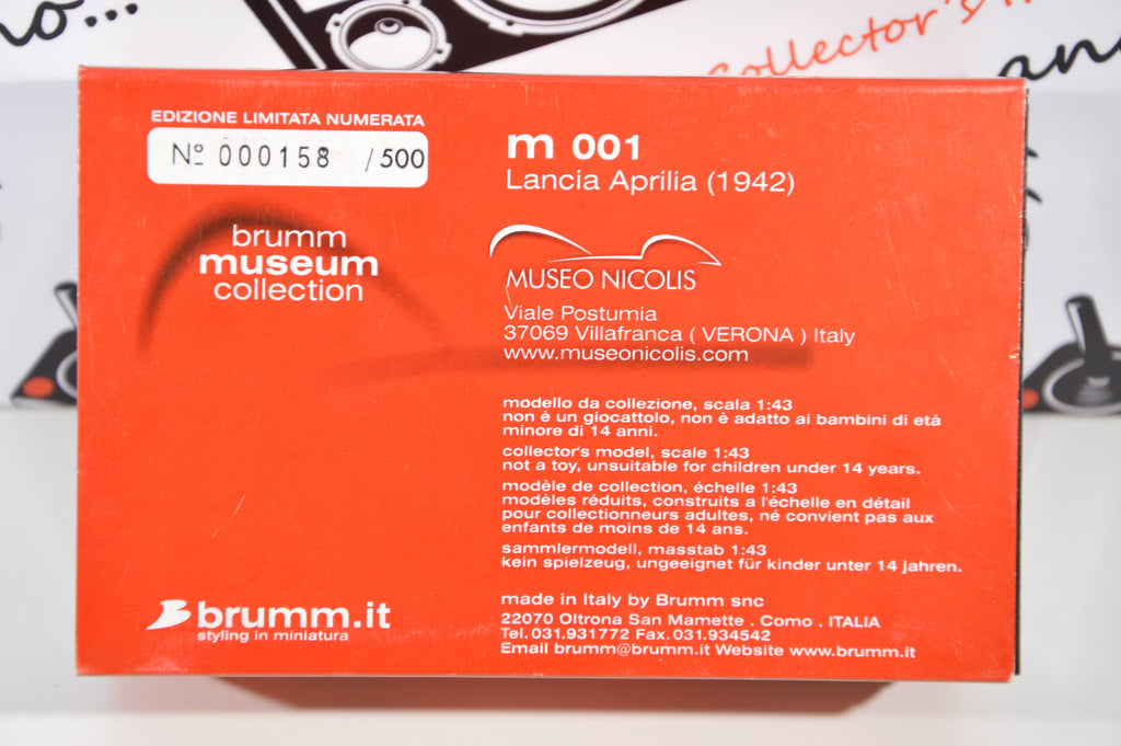 Lancia Aprilia 1942 Museo Nicolis Brumm scala 1:43 die cast model