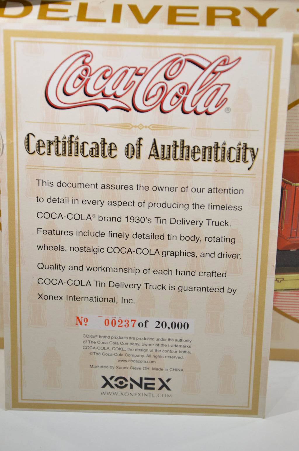 Coca cola 1930 tin delivery truck riproduzione Xonex furgoncino Coca Cola