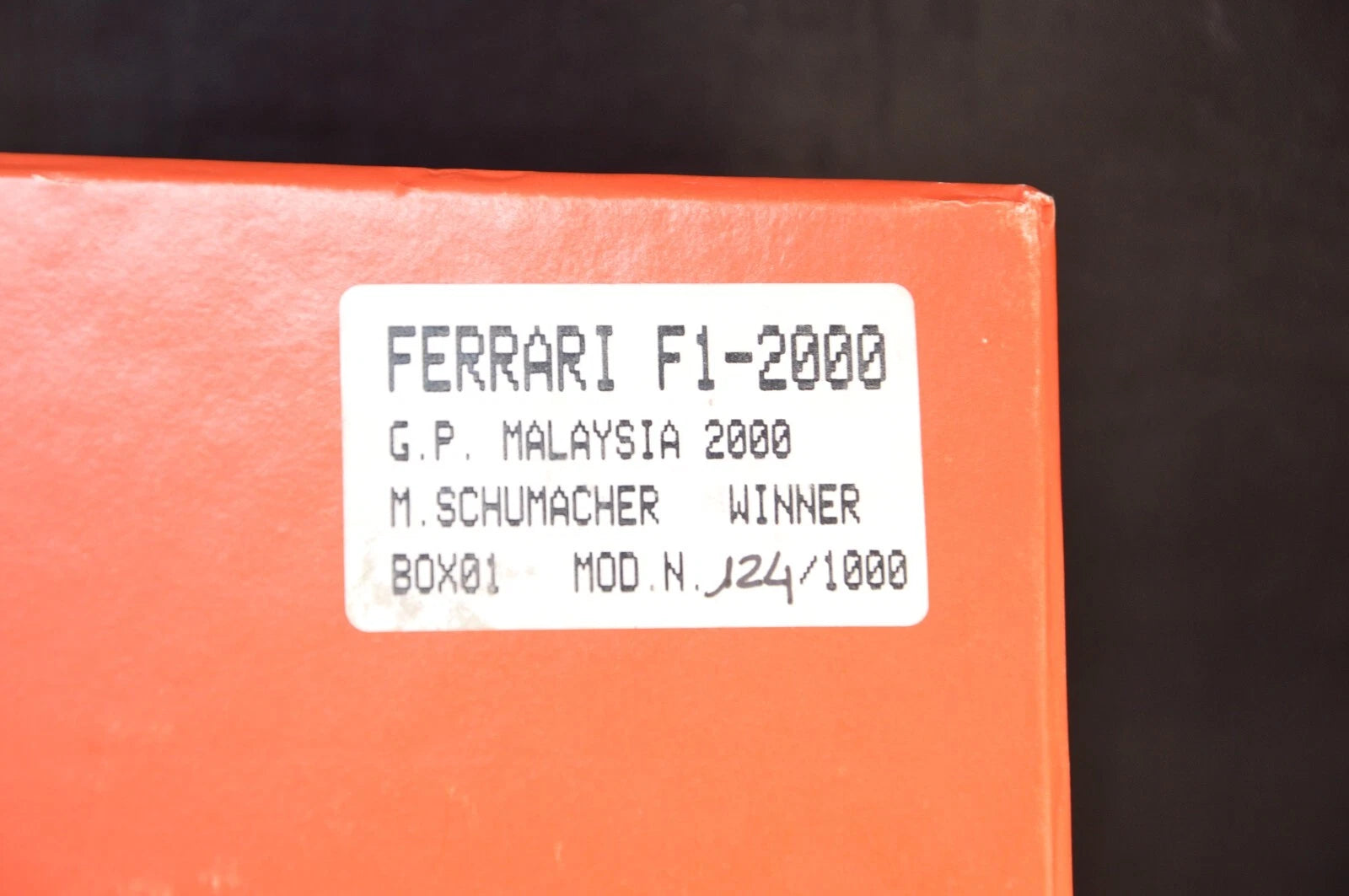 F1-2000 Ferrari Gp Malaysia Schumacher Campione del mondo BBR Models scala 1:43
